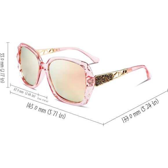 Women's Pink Crystal Square Sunglasses Sparkling Composite Shiny Frame Design - Picture 8 of 15